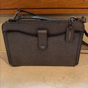 Coach Metallic Pewter Pebbled Leather Crossbody